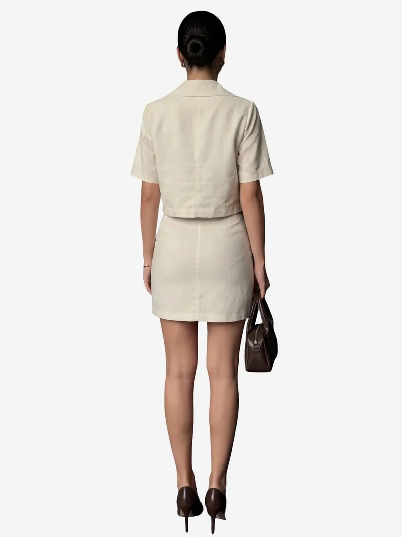 MY FASHION Beige Natural MY FASHION Short Sleeve Crop Shirt & Mini Skirt Two-Piece Set for Women | Best Price UAE